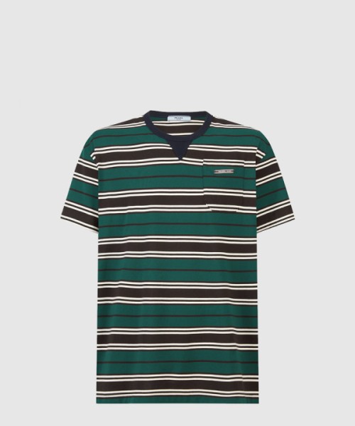 프라다 스트라이프 라일 코튼 티셔츠