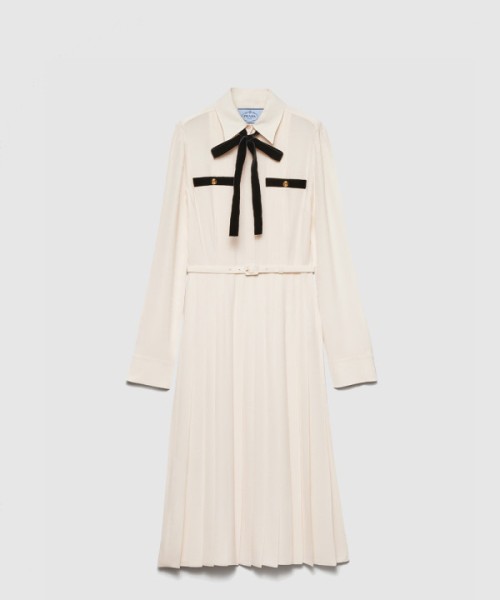 프라다 롱 플리츠 새틴 사블 드레스