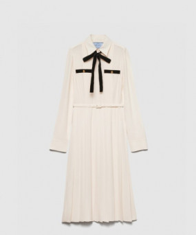 프라다 롱 플리츠 새틴 사블 드레스