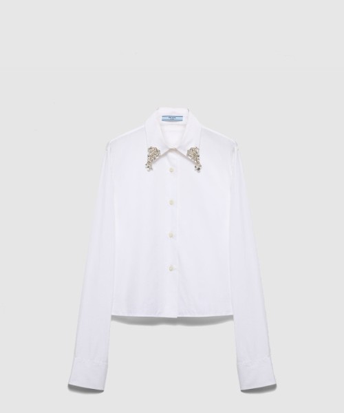 프라다 자수 포플린 셔츠